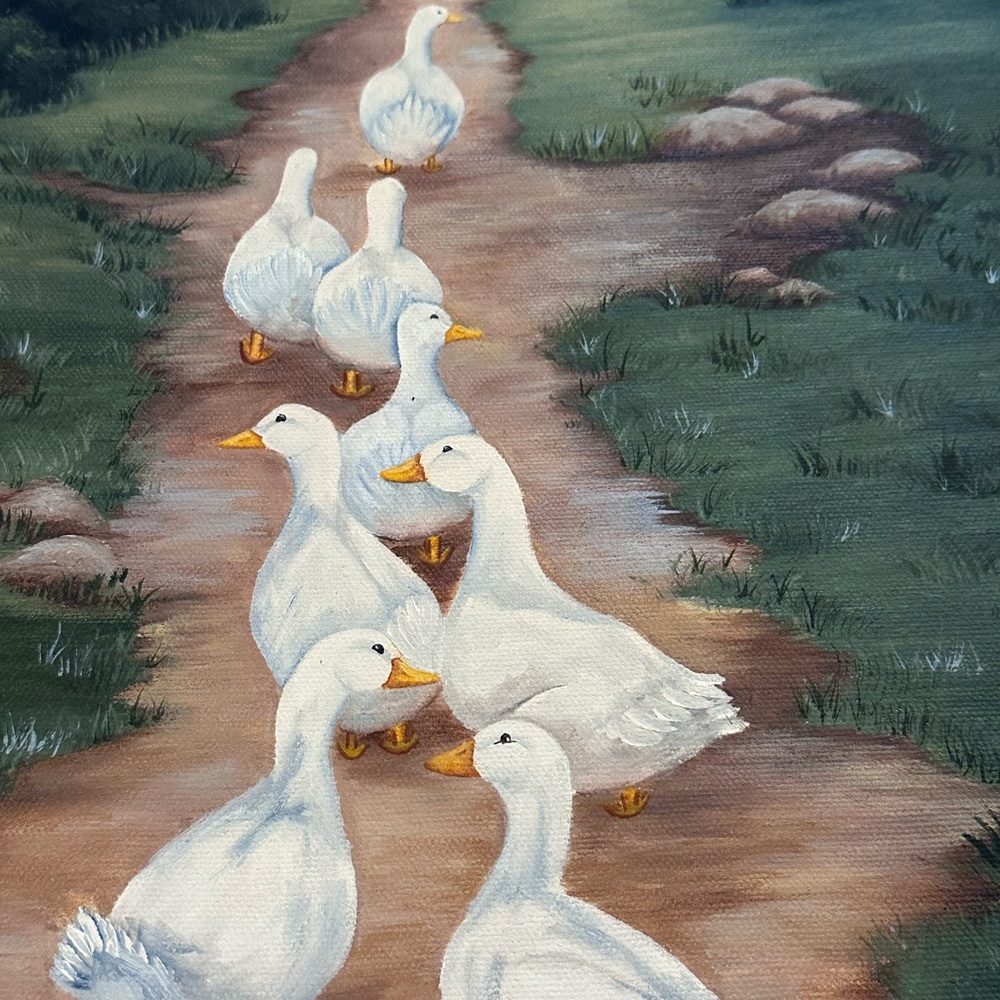 Original 1987 Country Cottage Geese Painting by M Hogle Acrylic on Canvas 11x14” - Picture 3 of 15
